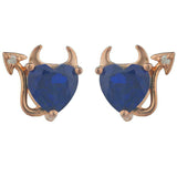 1.5ct Stud Earrings Heart Cut Blue Sapphire Devil Design 14k Rose Gold Finish