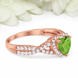 2ct Heart Cut Green Peridot Engagement Ring Split Shank Halo 14k RoseGold Finish