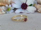 1ct Round Cut Red Garnet Engagement Ring 14k Yellow Gold Over 5 Stone Minimalist