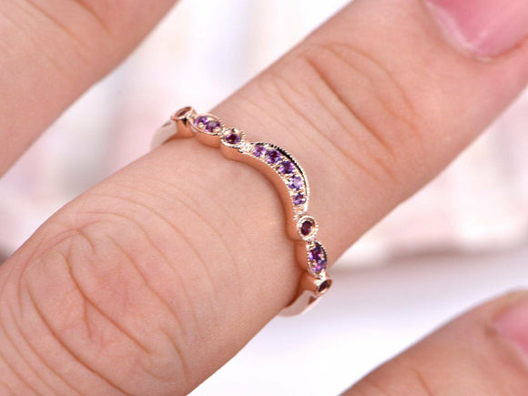 1ct Round Cut Purple Amethyst Half Eternity Wedding Band Ring 18k Rose Gold Over