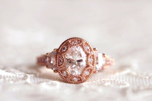 Vintage Art Deco Engagement Ring 1ct Oval Cut VVS1D Diamond 14k Rose Gold Finish