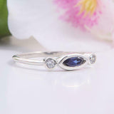 1.2ct Marquise Blue Sapphire Engagement Ring Diamond Trilogy 14k White Gold Over