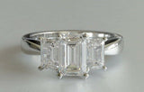 2.7ct Emerald Cut Diamond Engagement Ring Classic Trilogy 14k White Gold Finish