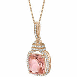 1.5Ct Cushion Cut Peach Morganite Diamond Exquisite Pendant 14K Rose Gold Finish