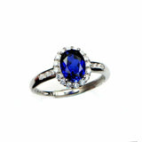 2ct Oval Cut Blue Sapphire Diamond Floral Halo Solitaire Ring 14k WhiteGold Over