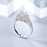 3Ct Cushion Cut Diamond Split Shank Engagement Halo Ring 14K White Gold Finish