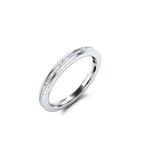 Channel Set Half Eternity Wedding Band 0.3ct Baguette Diamond 14k WhiteGold Over