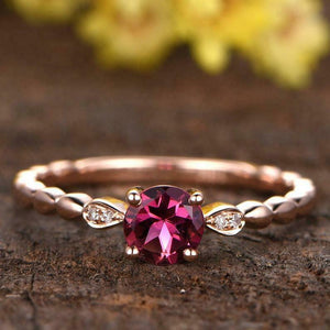 1ct Round Cut Pink Ruby Rope Shank Solitaire Accent Ring 14k Rose Gold Finish