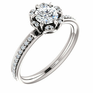 1ct Round Cut Diamond Floral Solitaire Engagement Ring 14k White Gold Finish