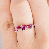 2.4ct Multi Cut Pink Ruby Engagement Ring Cluster Promise 14k White Gold Finish