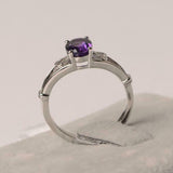 1ct Oval Cut Purple Amethyst Open Heart Shank Solitaire Ring 14k White Gold Over