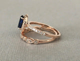 1.2ct Oval Cut Blue Sapphire Halo Bridal Set Engagement Ring 14k RoseGold Finish