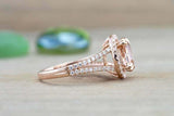 2.45ct Oval Cut Morganite Engagement Ring Halo Split Shank 14k Rose Gold Finish