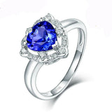 2.4ct Engagement Ring Heart Cut Blue Sapphire Split Halo 14k White Gold Finish