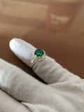 1ct Engagement Ring Round Cut Green Emerald Floral Filigree 14k WhiteGold Finish