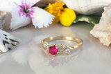 1ct Round Cut Pink Ruby Engagement Ring 14k YellowGold Finish 5 Stone Minimalist