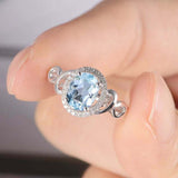 2.3ct Oval Cut Blue Aquamarine Engagement Ring Diamond Halo 14k White Gold Over