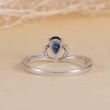 0.5ct Pear Cut Blue Sapphire Engagement Ring 14k White Gold Finish Beaded Crown