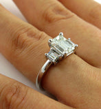 3Ct Emerald Cut Diamond Classic Trilogy Engagement Ring 18K White Gold Finish