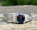 3ct Engagement Ring Oval Cut Sapphire Solitaire with Accent 14k White Gold Over