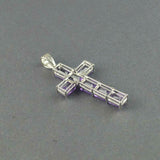 1.5ct Amethyst Pendant Emerald Cut Christ Cross 14k White Gold Finish NO CHAIN