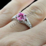 3Ct Round Cut Pink Sapphire Split Shank Engagement Ring 14K White Gold Finish