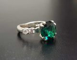 1.3ct Round Cut Green Emerald Solitaire with Accent Ring 14k White Gold Finish