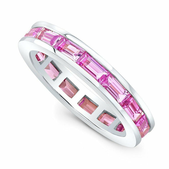 4Ct Baguette Cut Pink Sapphire Full Eternity Wedding Band 18K White Gold Finish