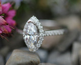 3Ct Marquise Cut VVS1 Diamond Accents Halo Engagement Ring 18K White Gold Finish