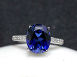 2.2ct Oval Cut Blue Sapphire Diamond Accent Solitaire Ring 14k White Gold Finish