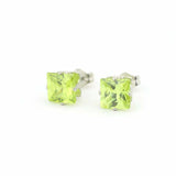 0.6ct Princess Cut Green Peridot Solitaire Stud Earrings 14k White Gold Finish