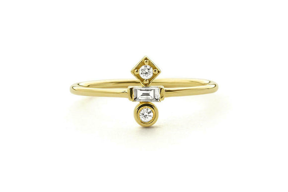 Trilogy Minimalist Engagement Ring 0.3ct Baguette Diamond 10k Yellow Gold Finish