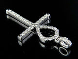 1.5ct Round Cut Diamond One Row Egyptian Ankh Cross Pendant 14k WhiteGold Finish