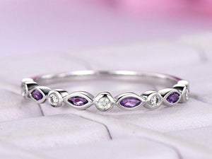 1ct Marquise Cut Purple Amethyst Wedding Band Anniversary 14k White Gold Finish