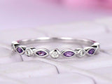 1ct Marquise Cut Purple Amethyst Wedding Band Anniversary 14k White Gold Finish