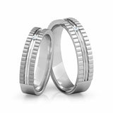 0.2ct Wedding Ring Band Round Cut Diamond Ribbed 14k White Gold Finish