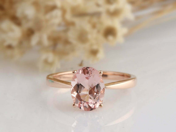 1.5ct Oval Peach Morganite Engagement Ring 4 Prong Solitaire 14k Rose Gold Over