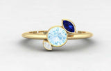 1ct Round Blue Aquamarine Sapphire Trilogy Engagement Ring 14k Yellow Gold Over