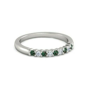 2Ct Round Cut Alternate Green Emerald Diamond Wedding Band 14K White Gold Finish