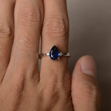 0.75ct Pear Blue Sapphire Promise Wedding Engagement Ring 14k White Gold Finish