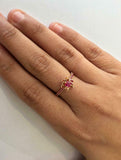 1ct Round Cut Pink Ruby Flower Solitaire with Accent Ring 14k Rose Gold Finish