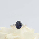 2ct Oval Cut Blue Sapphire Engagement Ring Diamond Trilogy 14k White Gold Finish