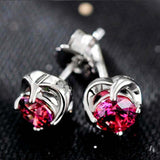 2ct Stud Earrings Round Cut Pink Ruby Stylish Design 14k White Gold Finish