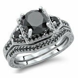 4Ct Round Cut Black Diamond Vintage Bridal Set Ring Band 14K White Gold Finish