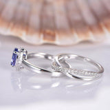 2ct Oval Cut Blue Tanzanite Halo Bridal Set Engagement Ring 14k WhiteGold Finish