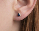 1ct Trillion Cut Blue Sapphire Solitaire Bezel Stud Earrings 14k RoseGold Finish