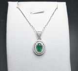 2.4ct Green Emerald Oval Cut Halo Stylish Pendant with Chain 14k White Gold Over