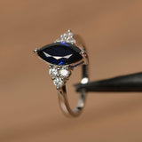 1.4ct Marquise Cut Blue Sapphire Fancy Design Engagement Ring 14k WhiteGold Over