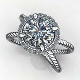 Dual Open Braided Shank Halo Ring 4.2ct Round Cut Diamond 14k White Gold Finish