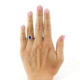 2.5ct Oval Cut Blue Sapphire Round Accent Diamond Halo Ring 14k WhiteGold Finish